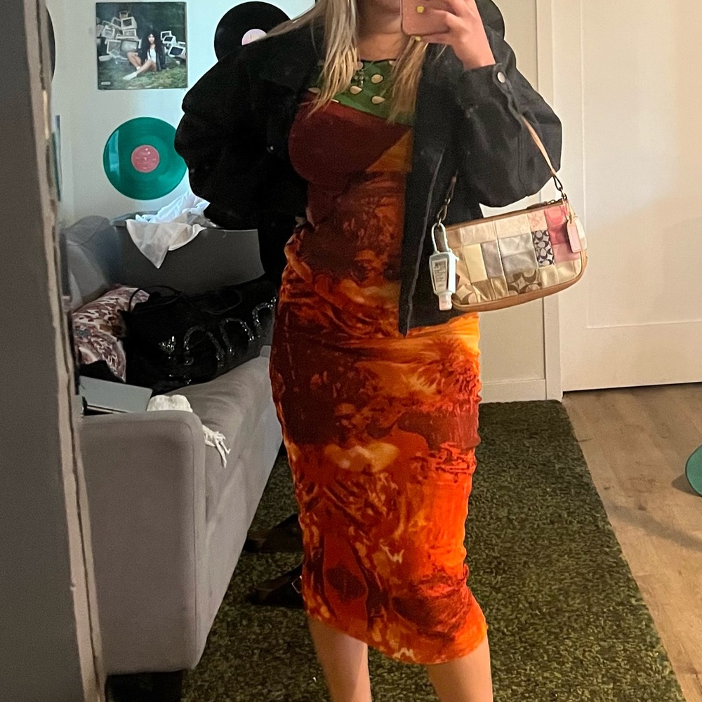 Jean Paul Gaultier Vibrant Orange and Red Midi Dress